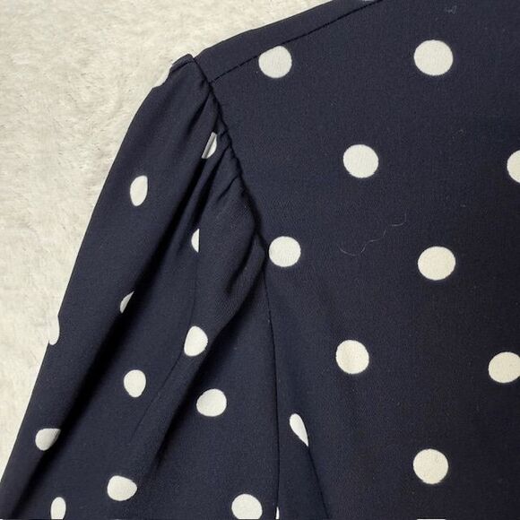 HOBBS London Ayla Spot Fit & Flare Navy Polka Dot Dress Crystal Button Size 10 - Picture 5 of 16